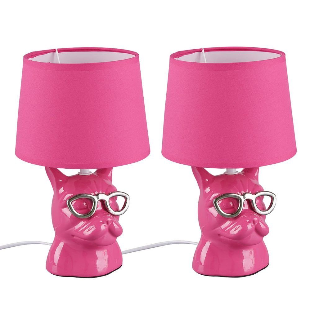 Hund etc-shop 2x Nachttischlampe Tischlampe Keramik Leselampe Schreibtischlampe, Tischleuchte pink