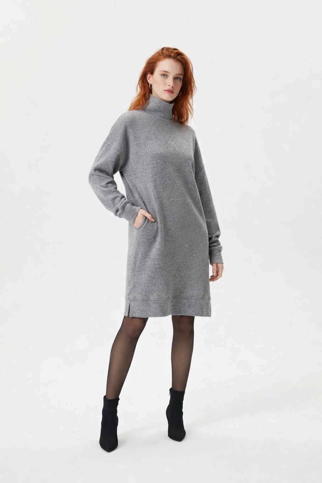 Midikleid Bürstkleid mit langen Ärmeln