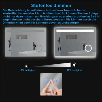 AQUALAVOS Badspiegel LED Badspiegel Kosmetikspiegel mit Beleuchtung 100x70 cm Wandspiegel, mit 3-Fach Vergrößerung Kosmetikspiegel, Touch-Schalter Dimmbar