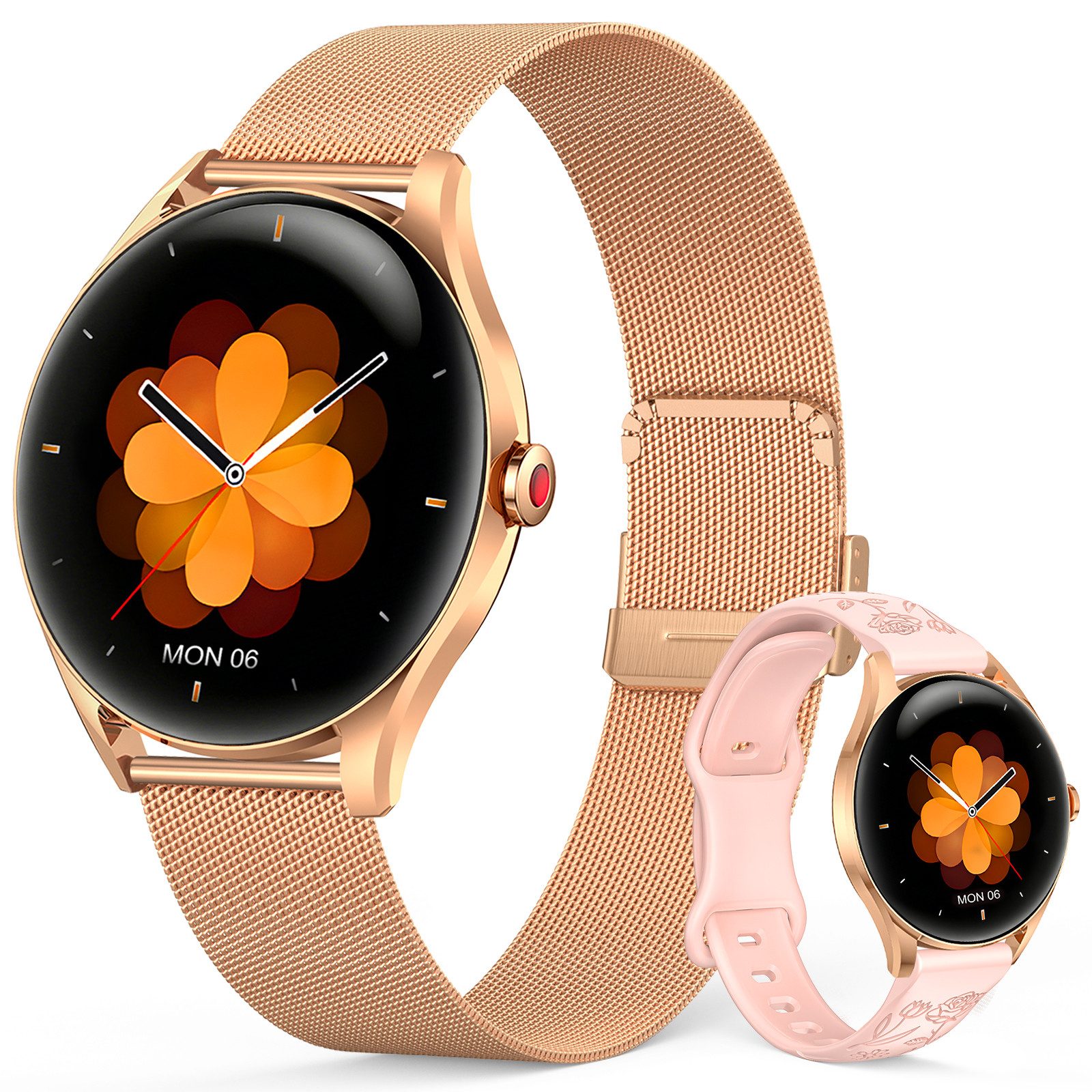 Sytifro H03 Smartwatch Damen, 3D-Kugelglas, AMOLED Always-On, 300 mAh (7 Tage) Smartwatch (1.32" cm) Zwei Armbänder, Ultra High Quality Exquisite Damenuhr. Bluetooth 5.3 Sport uhr, IP67 wasserdicht Fitness Tracker Damen. Gesundheits Uhr mit Schrittzähler, Herzfrequenz und Blutsauerstoff, Schlafüberwachung, Herzfrequenz, Schlafüberwachung, 2 Jahre Garantie, verfügbar für Android 4.4+ / iOS 10.0+