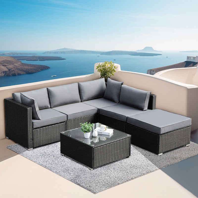 TLGREEN Gartenlounge-Set, 6-teilig, Wetterfest Balkonmöbel Set, bis 7 Personen