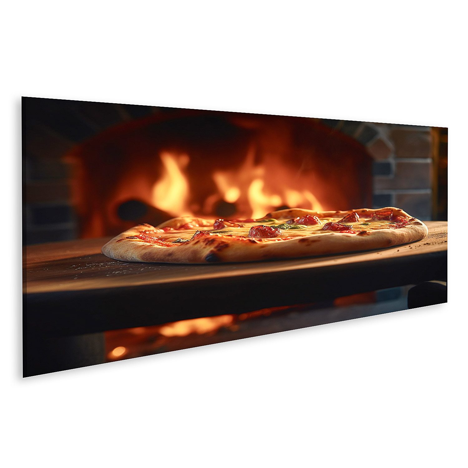 Leinwandbild Köstliche Holzgefeuerte Pizza Serviert Holzbrett für Pizzeri Bilder