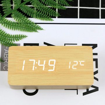 Retoo Wecker Wecker Digital Holz, LED Tischuhr mit Temperaturanzeige Klar Sehr sparsam, Benutzerhandbuch, Zwei Arten der Stromversorgung