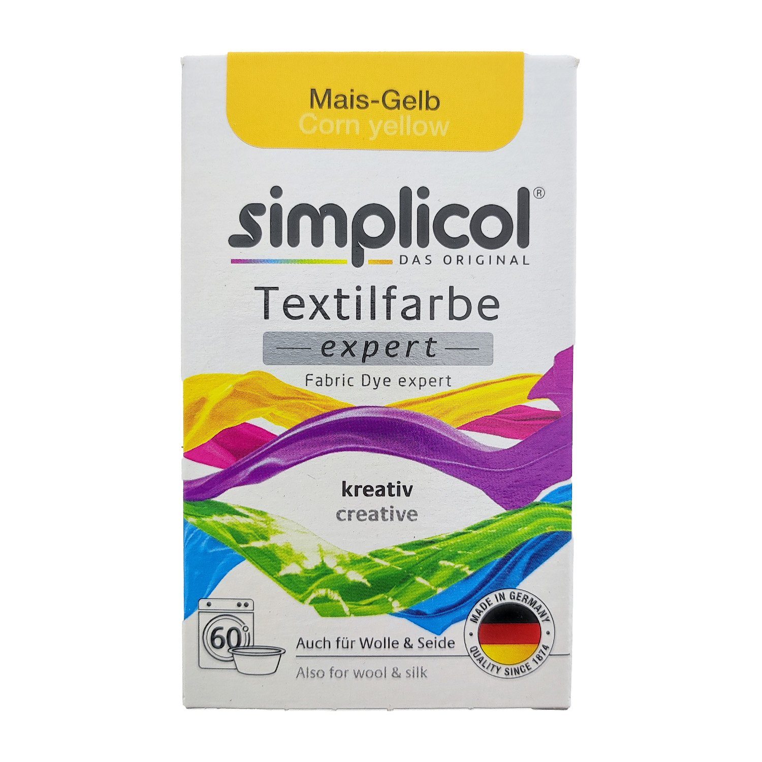 simplicol Textilfarbe Simplicol Textilfarbe Expert Mais-Gelb 150g, Farberneuerung Farbauffrischung Batik Textilfärbemittel