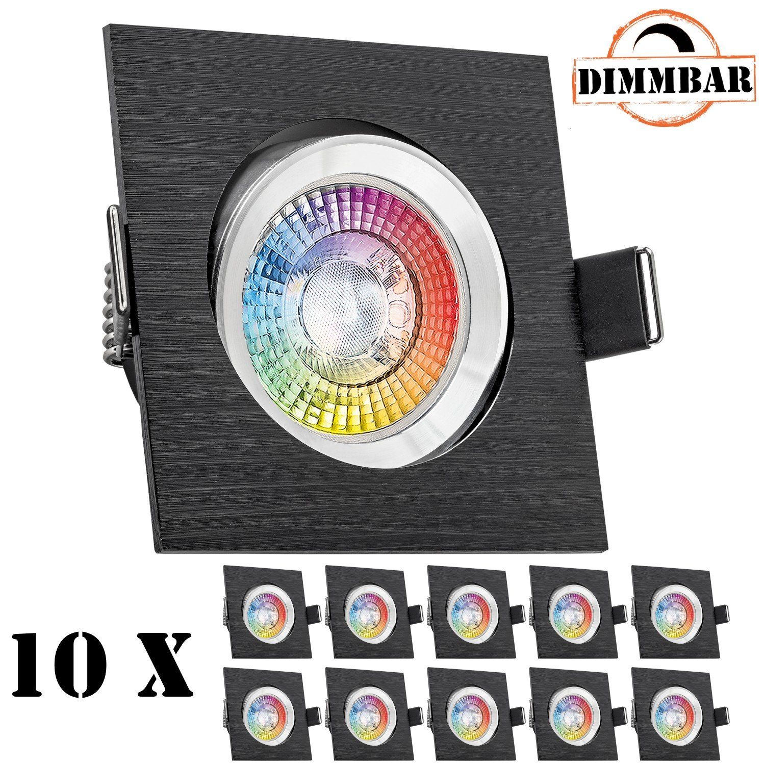 LEDANDO LED Einbaustrahler 10er RGB LED Einbaustrahler Set extra flach in bicolor - zweifarbig mi