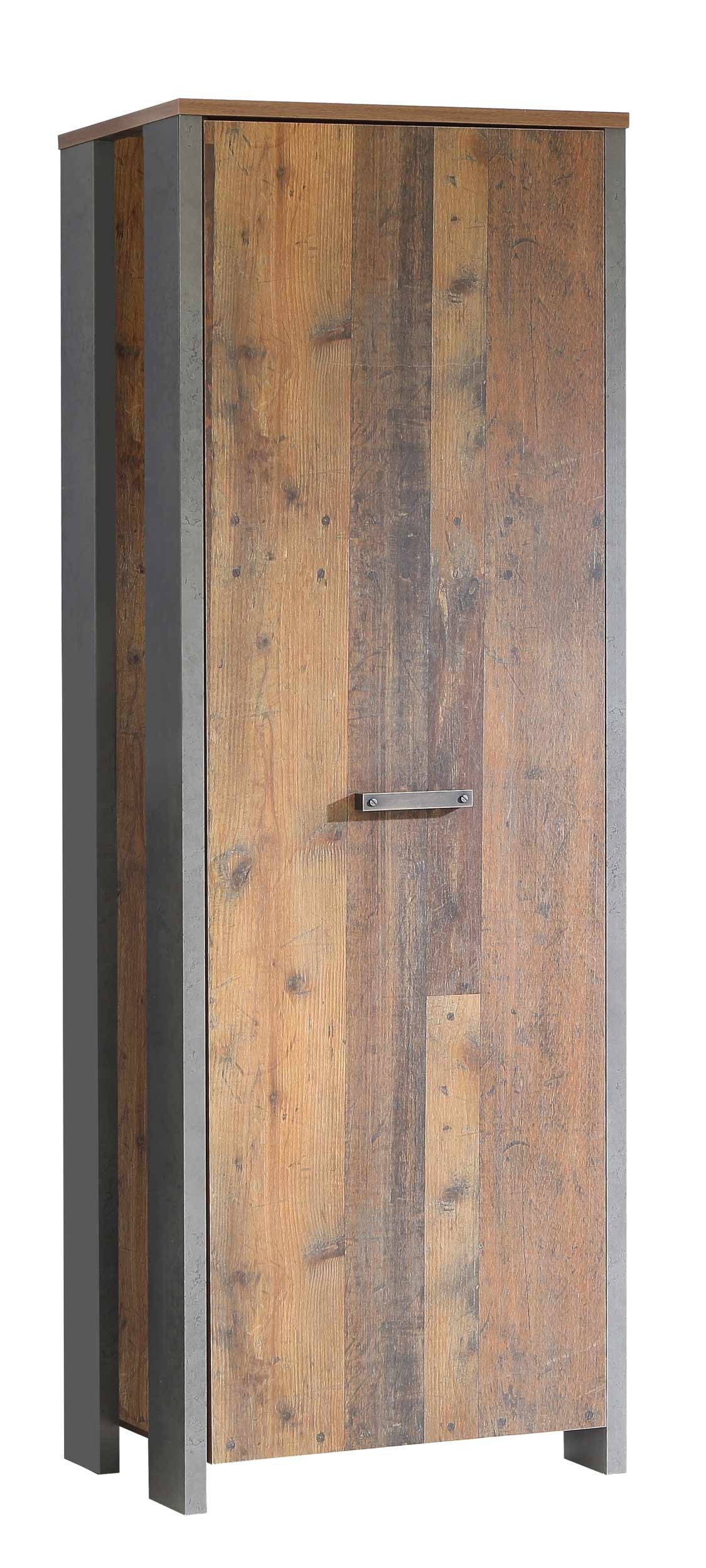 FORTE Garderoben-Set Garderobe CLIF Garderobenset 4-tlg. Optik: Old Wood Vintage von Forte, (Komplett-Set, Dielenschrank, Kommode, Spiegel, Garderobenpaneel)