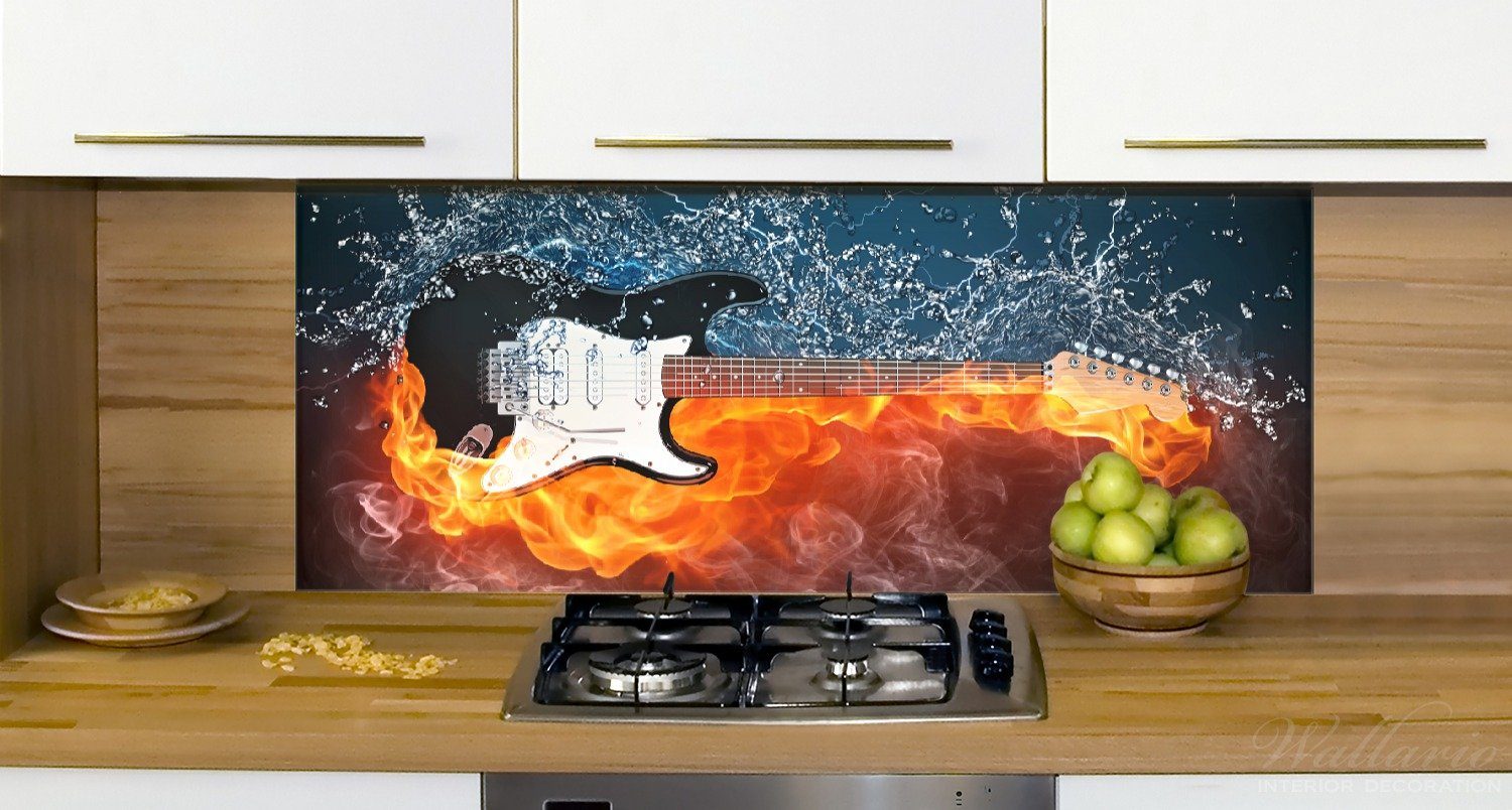 Wallario Küchenrückwand Feuer-Wasser-Gitarre, (1-tlg)