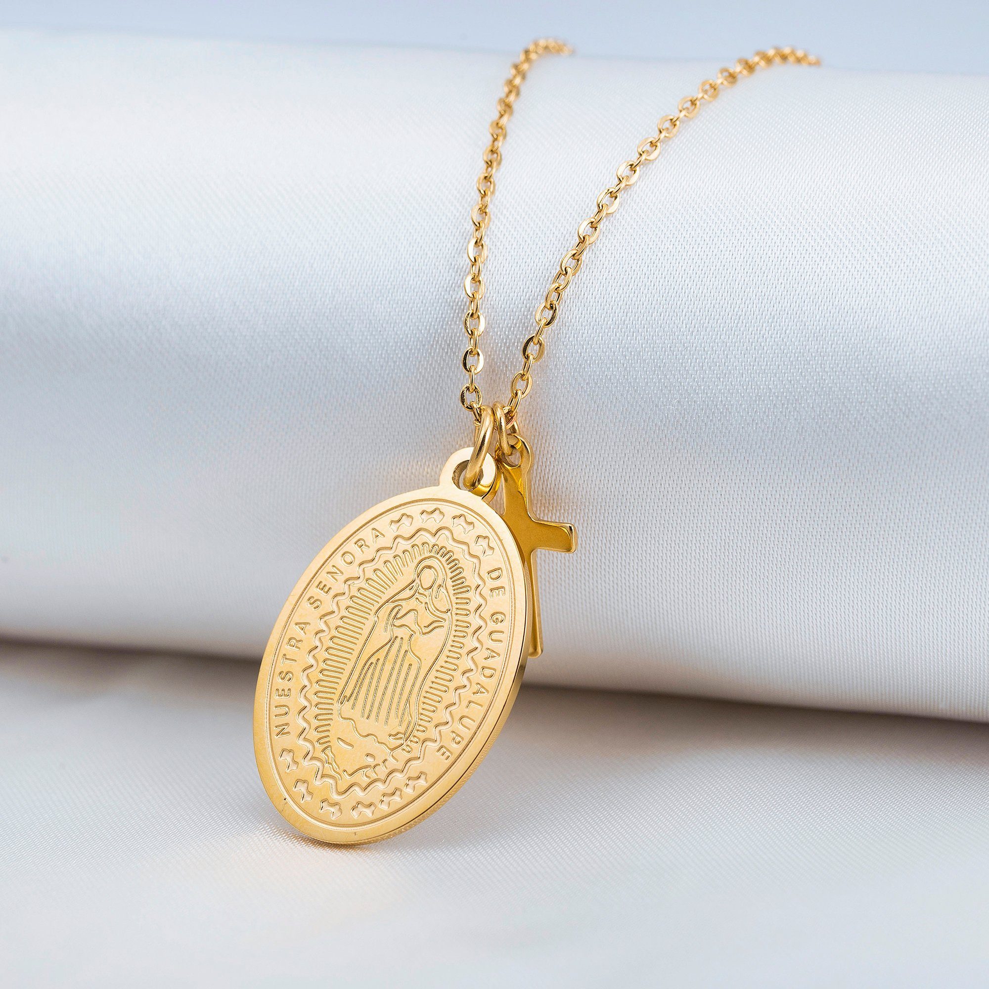 Kim Johanson Kette mit Anhänger Faith, Edelstahl, mit Marienbild & Kreuz-An günstig online kaufen