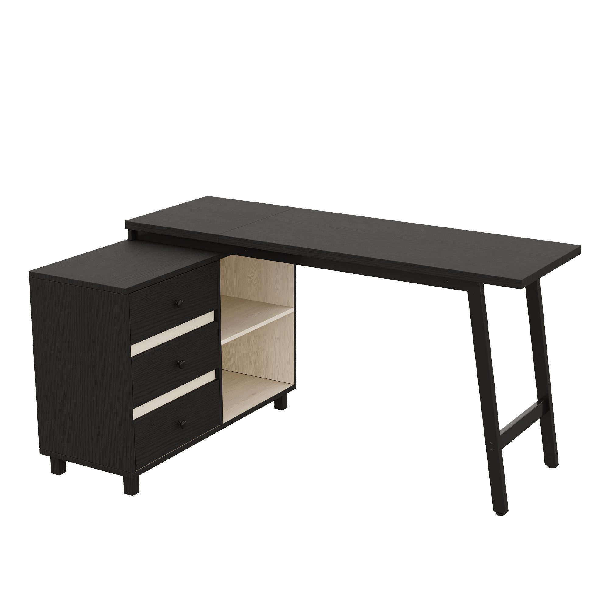 i@home Schreibtisch Homeoffice-Schreibtische (1-St., 3 geräumige Schubladen, 2 offene Regale), Eckschreibtisch 150×100×76 cm L-Form für Arbeitszimmer Studenten