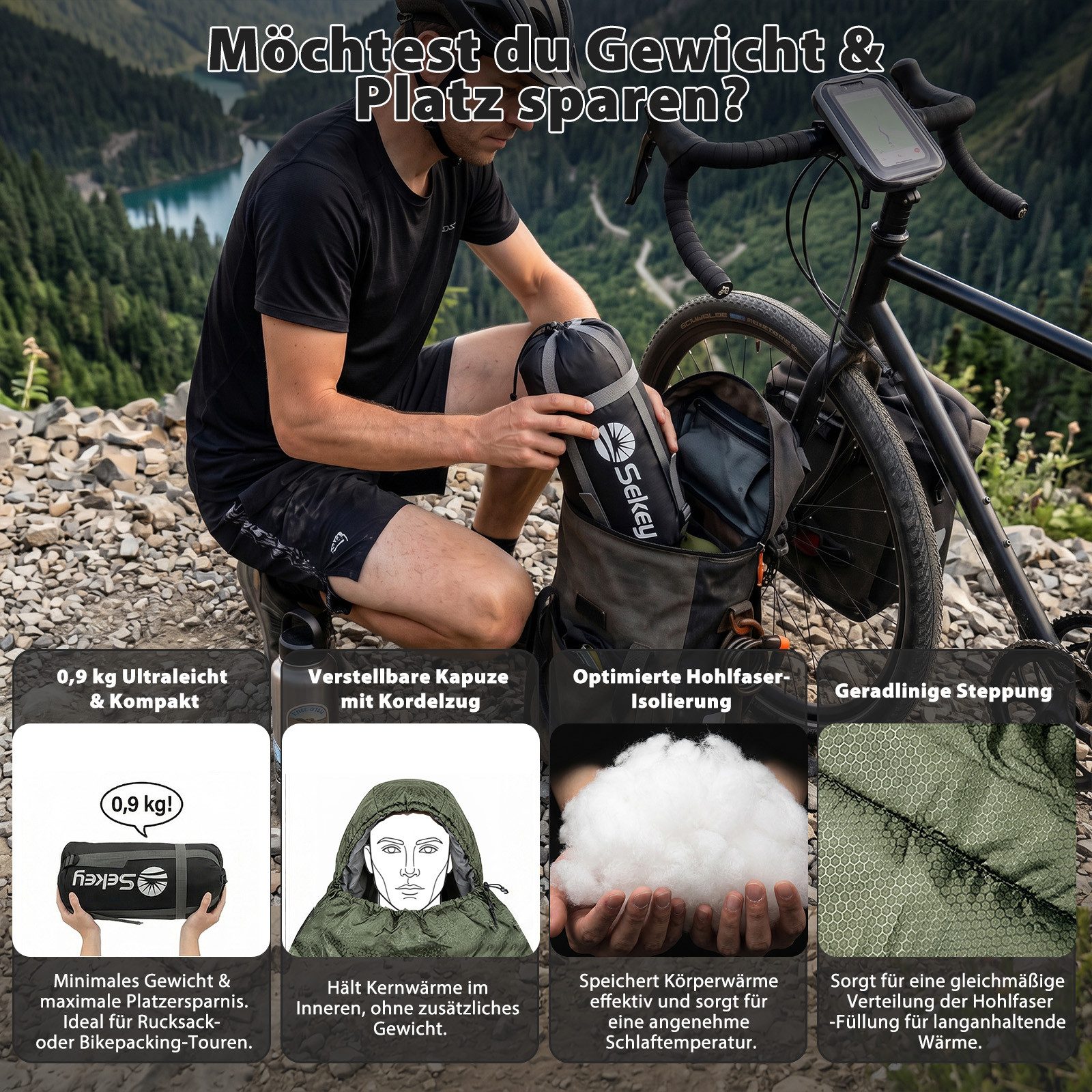 Sekey Mumienschlafsack Mumienschlafsack 220 cm leicht oder warm für Camping und Reisen, Leicht oder warm wählbar – 900g / 1700g - ideal für Camping & Trekking
