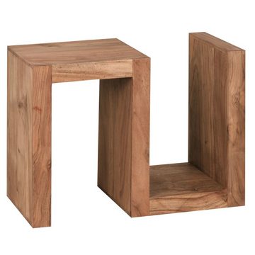 lovingHome® Beistelltisch Akazie Massivholz Beistelltisch S-Form Cube 45 x 30 x 60 cm mit Ablage (1 Stück), Große Ablagefläche, extravagante S Form
