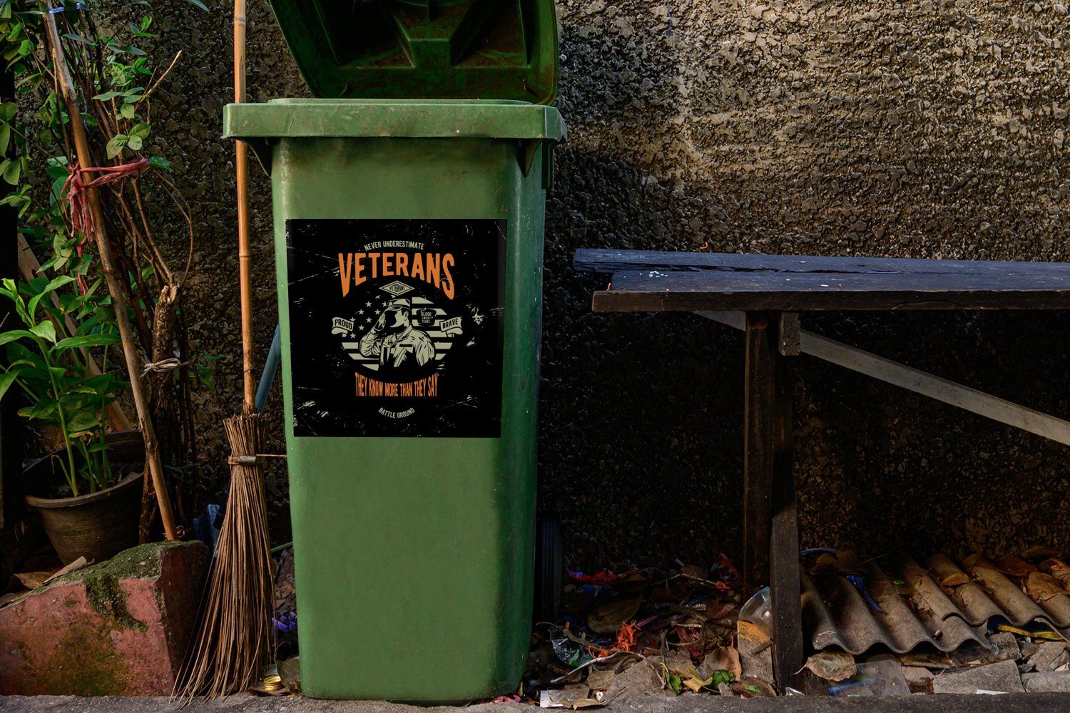 MuchoWow Wandsticker Armee - Mülleimer-aufkleber, St), (1 Mülltonne, Sticker, - Abfalbehälter Container, Jahrgang Amerika