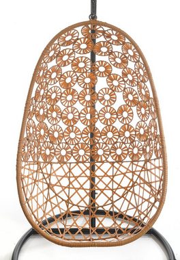 Kobolo Hängesessel Hängekorb FLORAL Polyrattan mit Gestell (mit Kissen, 1-St), hochwertiges Polyrattan