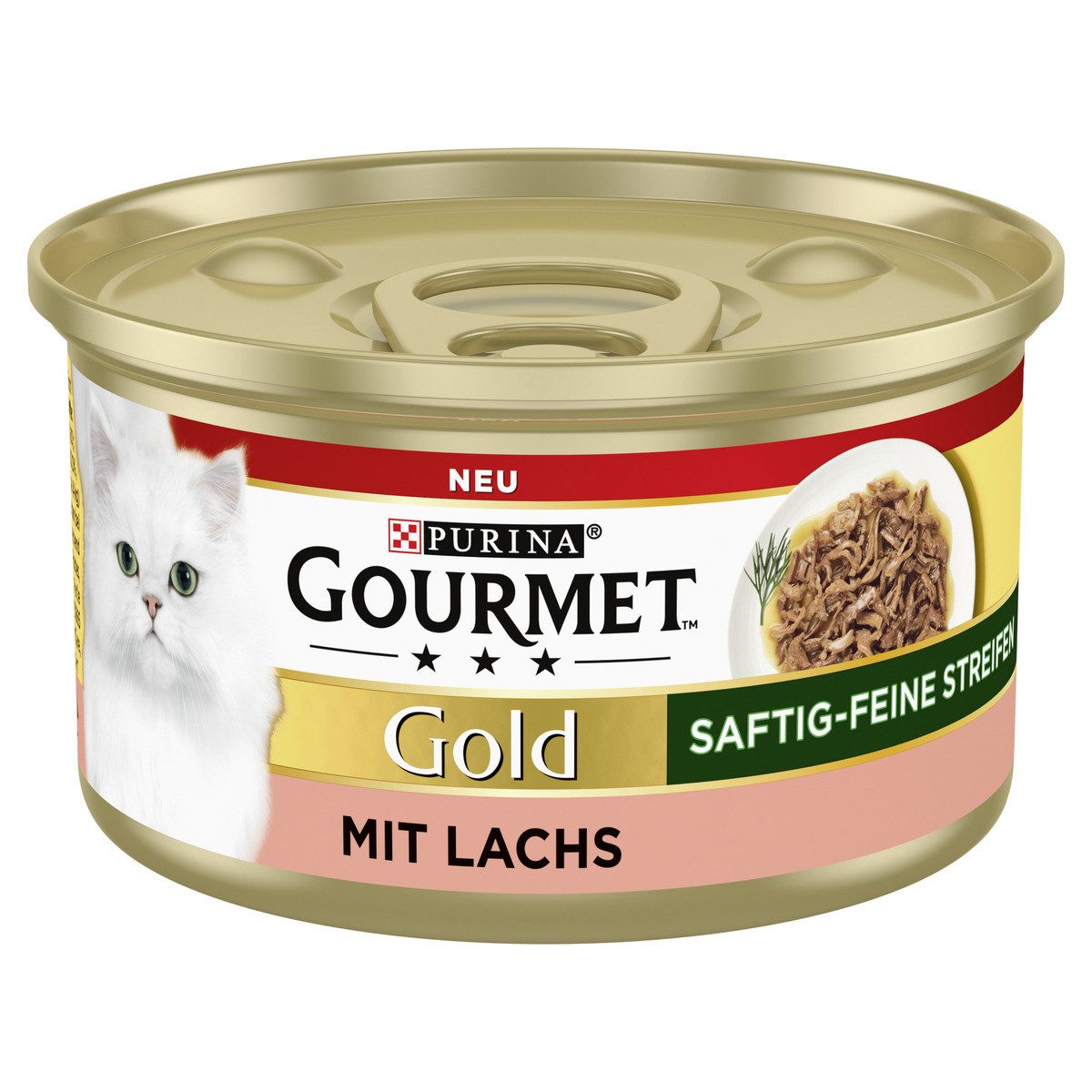 Gourmet Gold Saftig-feine Streifen Lachs 85 g, Nassfutter für: Katze