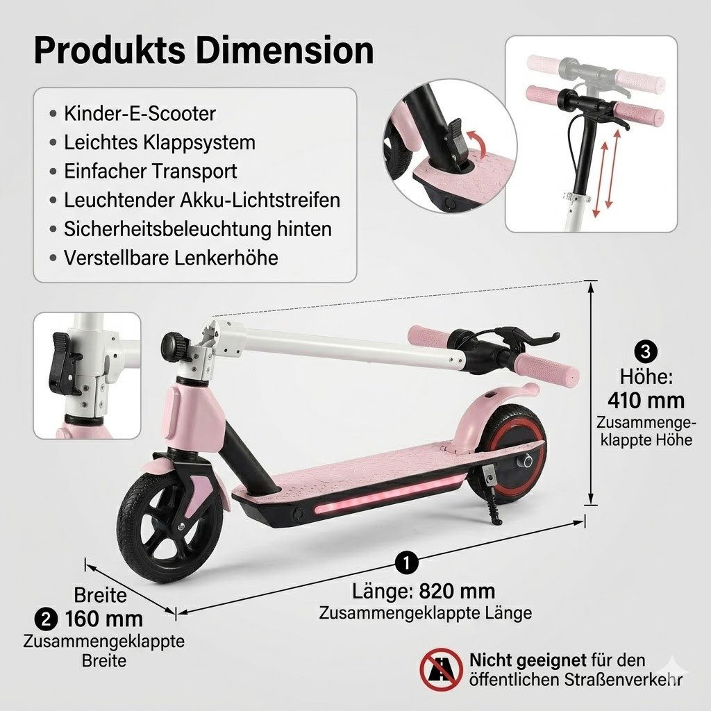 kowdom Elektro-Kinderroller E-Scooter Kinder 130W 14km/h 8km Reichweite 70kg Tragkraft, Kinder-E-Scooter, leicht, klappbar nicht explizit, 6,5 Zoll Reifen