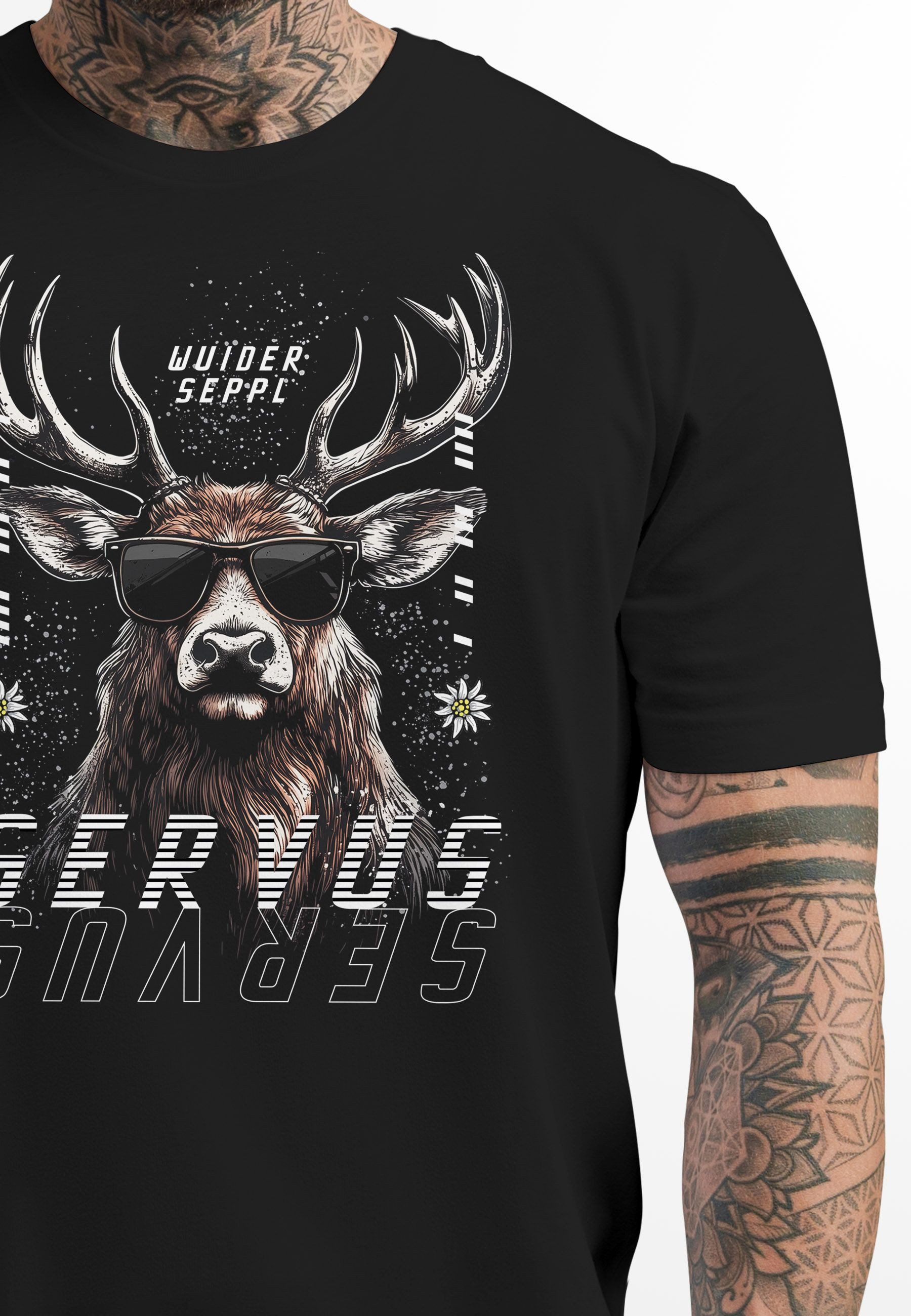 Neverless Print-Shirt Herren T-Shirt Servus Hirsch Trachtenshirt Modern Techno Style mit Print