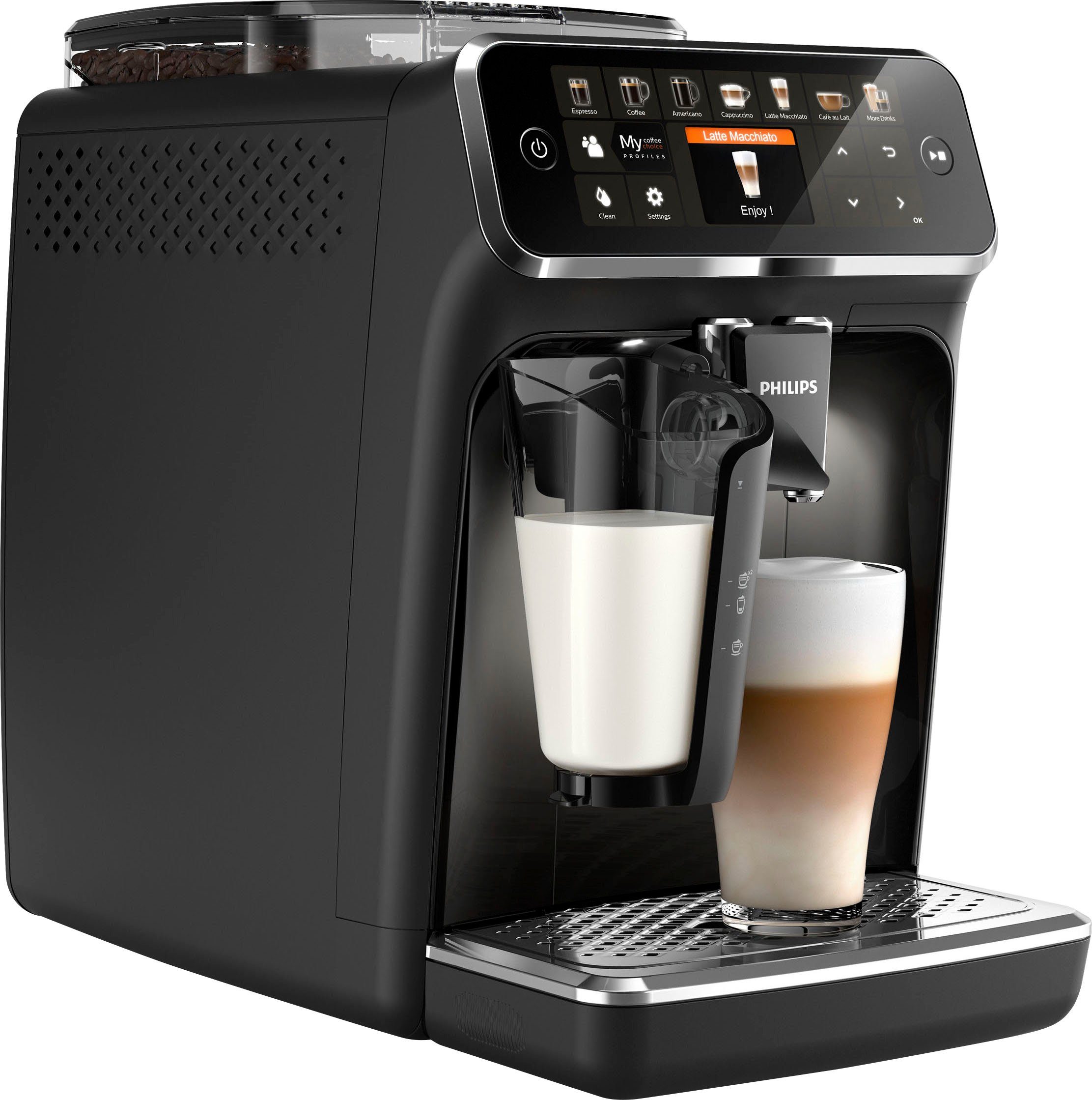 Philips Kaffeevollautomat 5400 Series EP5441/50 LatteGo, für 12  Kaffeespezialitäten und 4 Benutzerprofilen, mattschwarz, 12  Kaffeespezialitäten aus frischen Kaffeebohnen