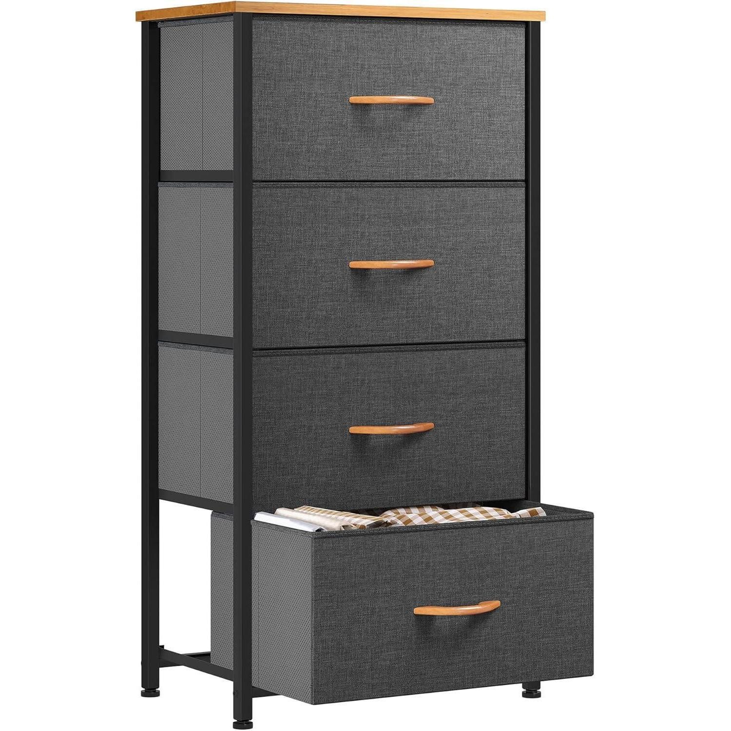 YITAHOME Stoffschrank Kommode mit 4 Schubladen Stoff Industrial Stil Dunkelgrau
