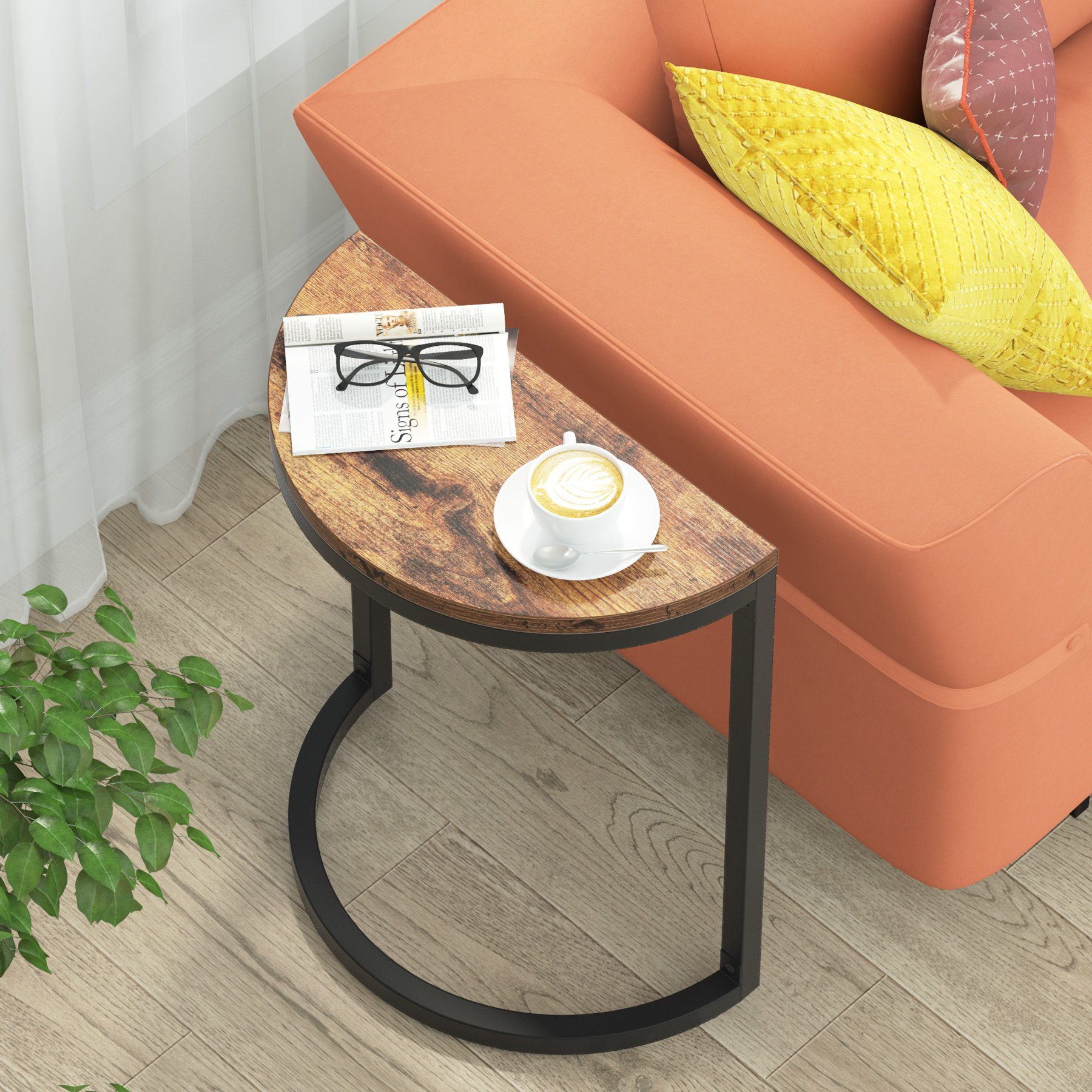 Tribesigns Beistelltisch Beistelltisch mit Halbmond für Sofa, minimalistisch