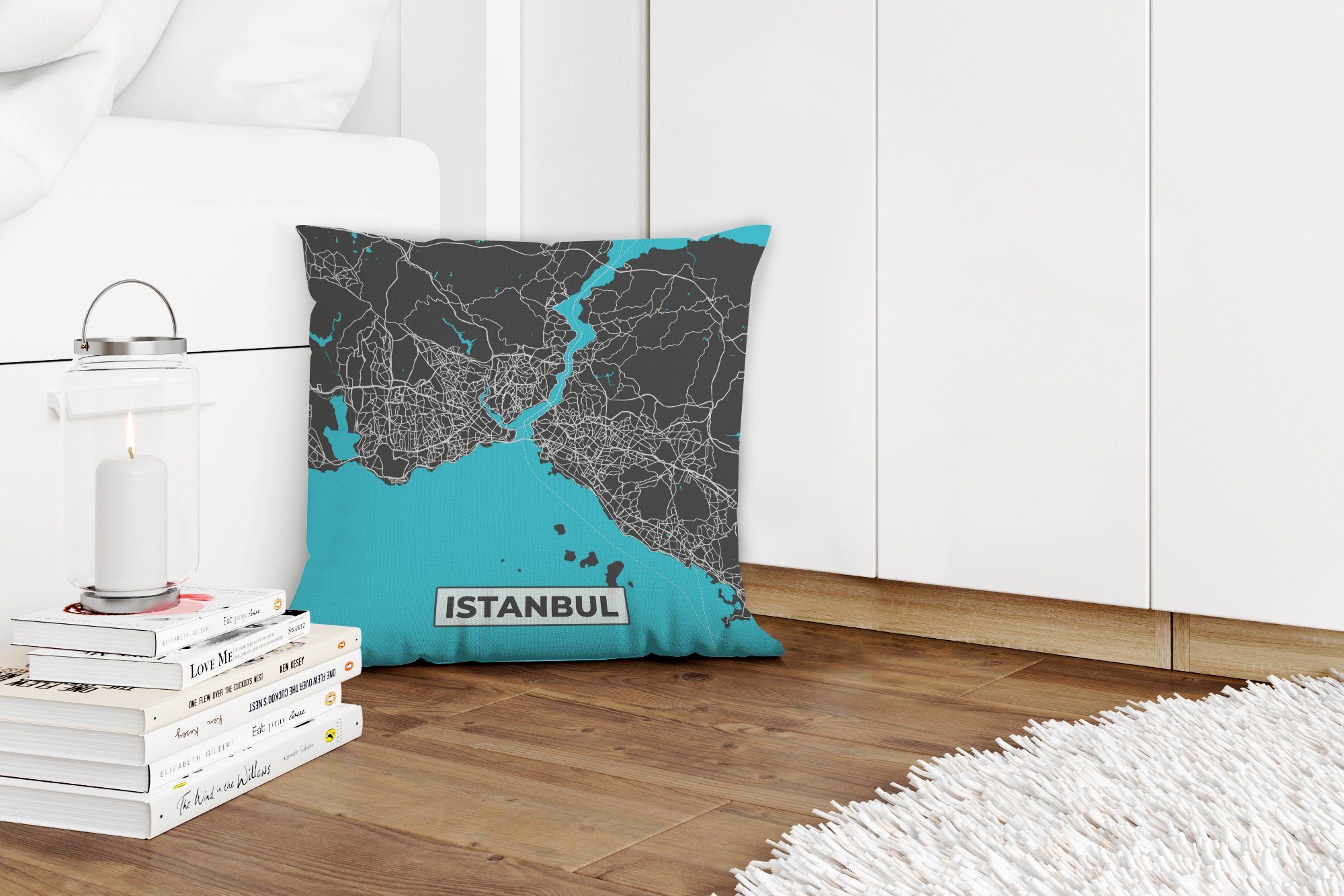 Karte - Dekokissen für - Wohzimmer, Füllung Schlafzimmer, Istanbul - mit Stadtplan Blau - Zierkissen Karte, MuchoWow Sofakissen Deko,