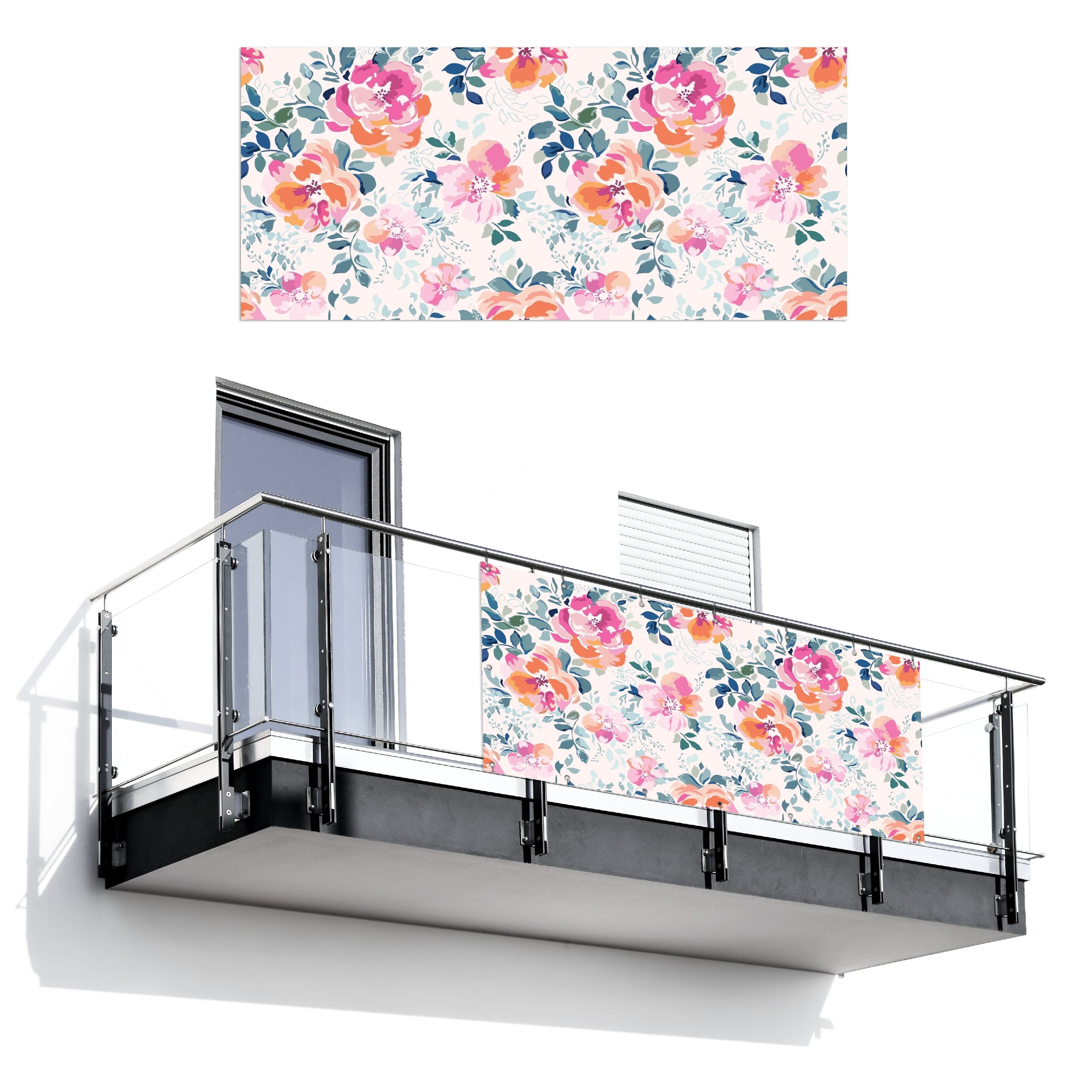 MuchoWow Balkonsichtschutz Blumen - Blätter - Rosa - Weiß (1-St) Balkon Sichtschutz 90x200, Windschutz für Zaun PVC, 200x90 cm