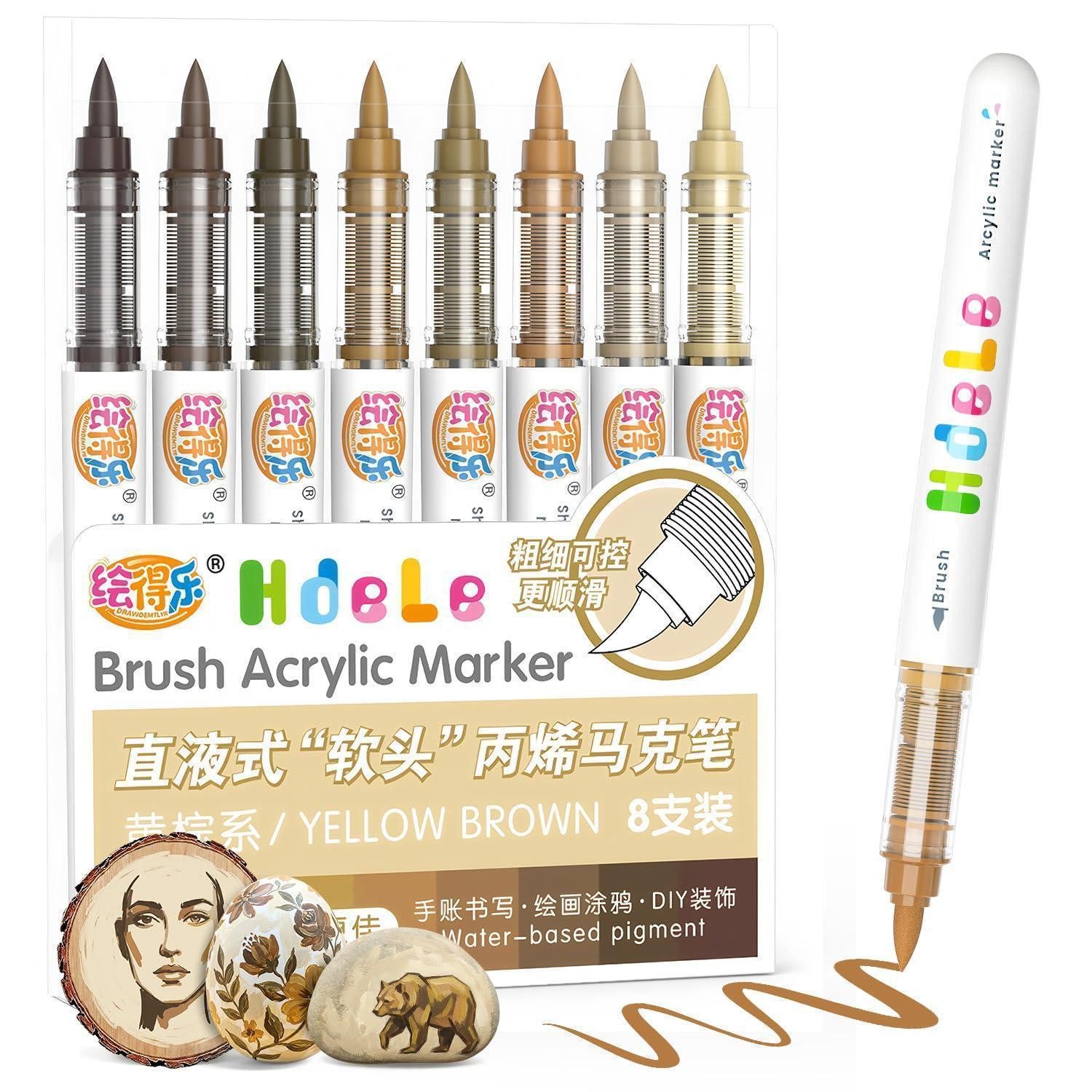 LuxusKollektion Malstift Acrylfarbstifte Pinselspitze Erdton 8 Farben