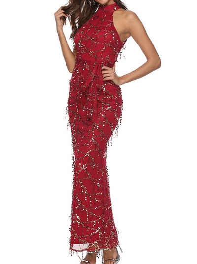 ZWY Abendkleid Schulterlanges Maxi-Kleid mit roten Pailletten, (Neckholder-Kleider in Übergröße, 1-tlg) glitzerndes Kleid für Damen, elegant, glänzend, Party, Club, Bandage