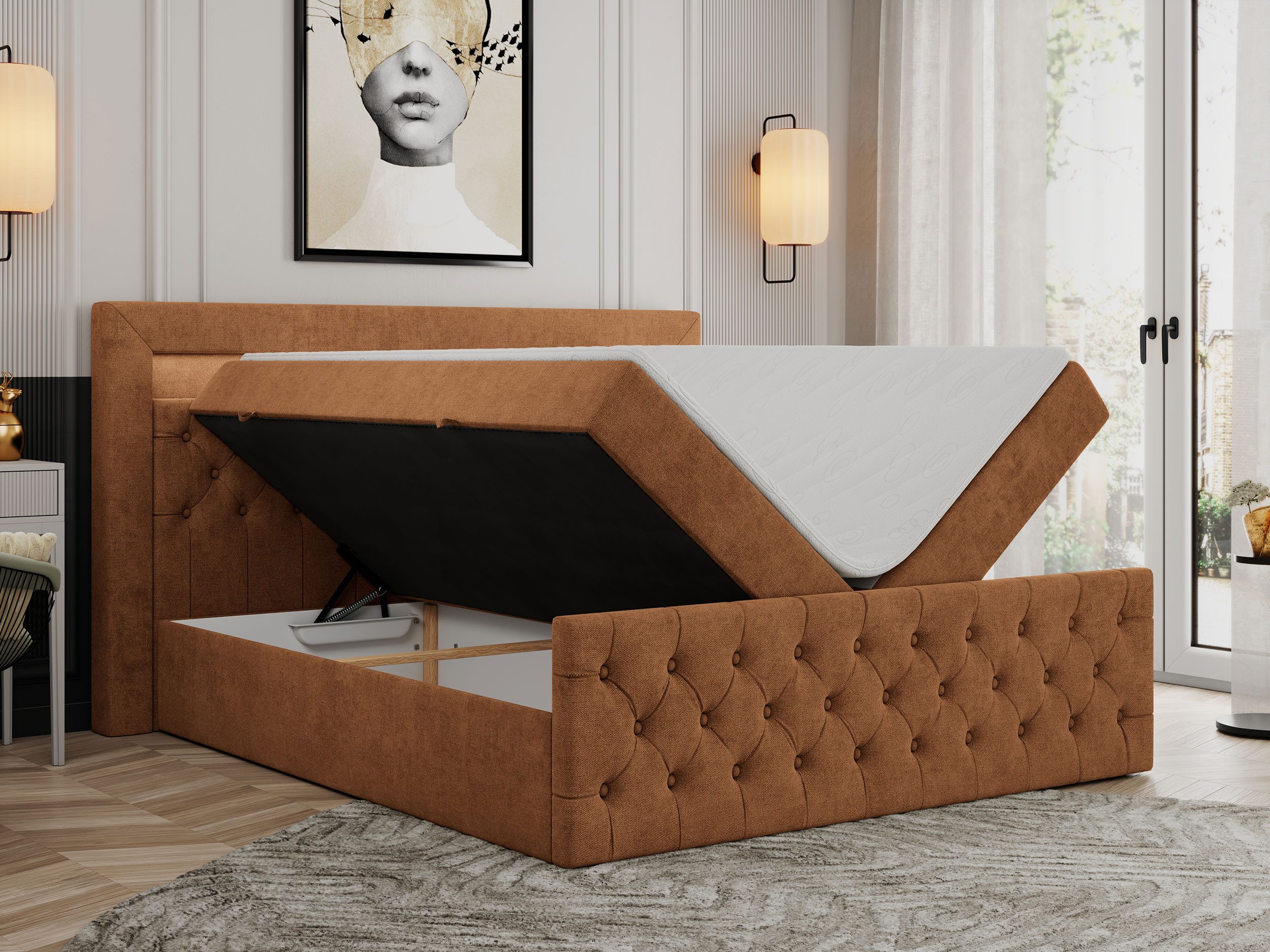 MKS MÖBEL Boxspringbett GOLD9 (Set, Packung, H3-Matratze, Bettkästen, T30-Schaum, 7 Härtezonen), Doppelbett mit Multipocket-Matratzen, Topper T25/Visco, Polsterbett