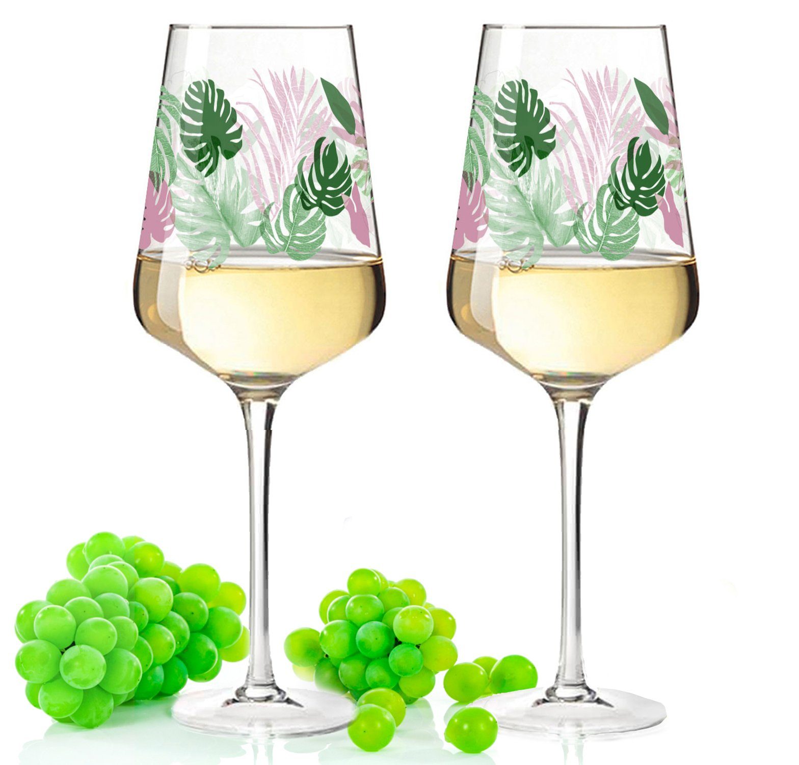 GRAVURZEILE Rotweinglas Leonardo Puccini Weinglas mit UV-Druck - Tropical Jungle Design, Glas, Sommerliche Weingläser mit Blumen für Aperol, Weißwein und Rotwein