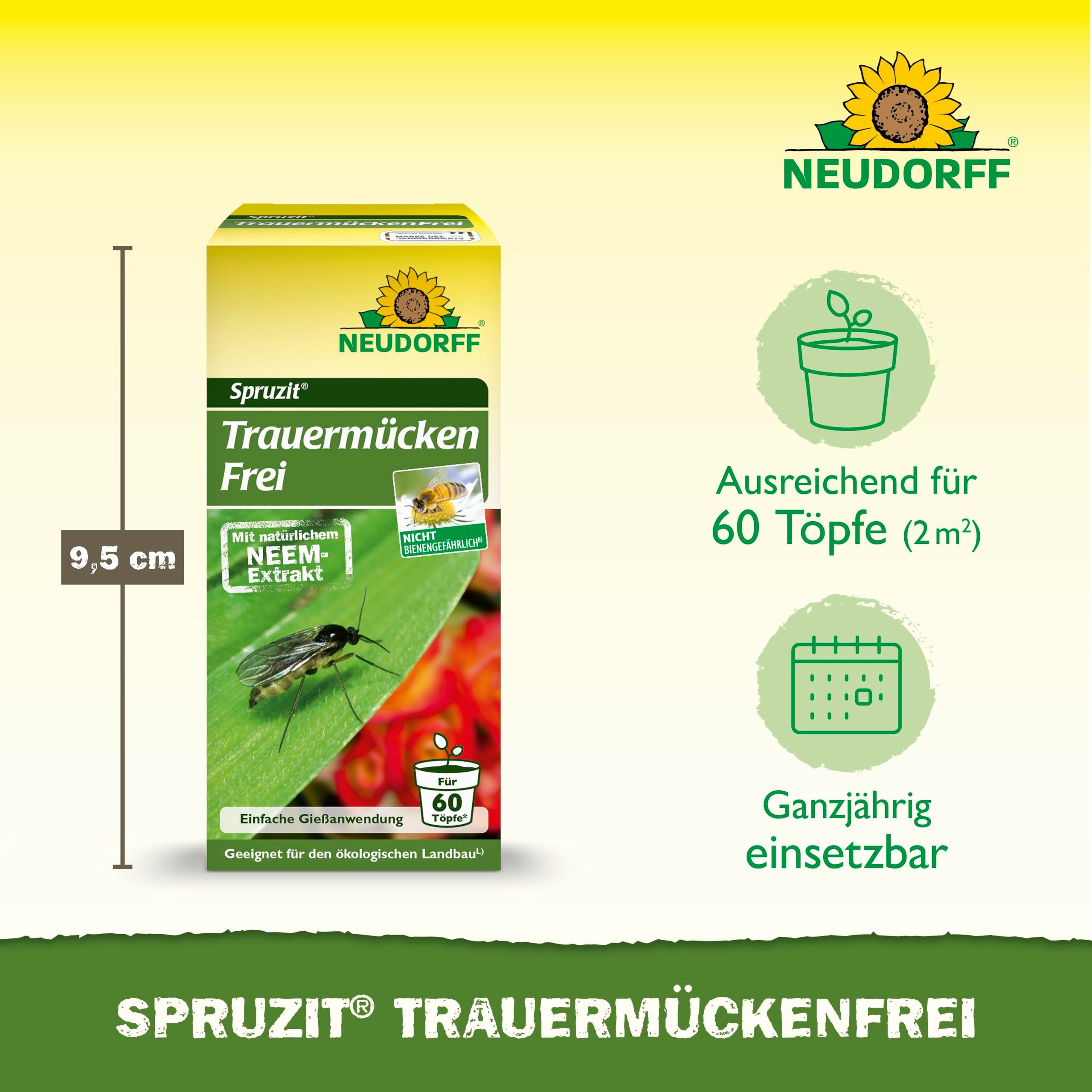 Neudorff Insektenspray Spruzit Trauermückenfrei 30 ml - zum gießen für 60 Pflanzen, 30 ml, Gießmittel zur Bekämpfung von Trauermücken mit einem natürlichen Wirkstoff aus den Samen des Neem-Baums