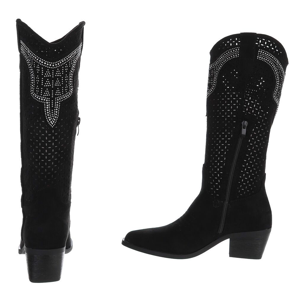 Ital-Design Damen Cowboyboots Western Sommerboots (88843681) Blockabsatz Stiefel in Schwarz