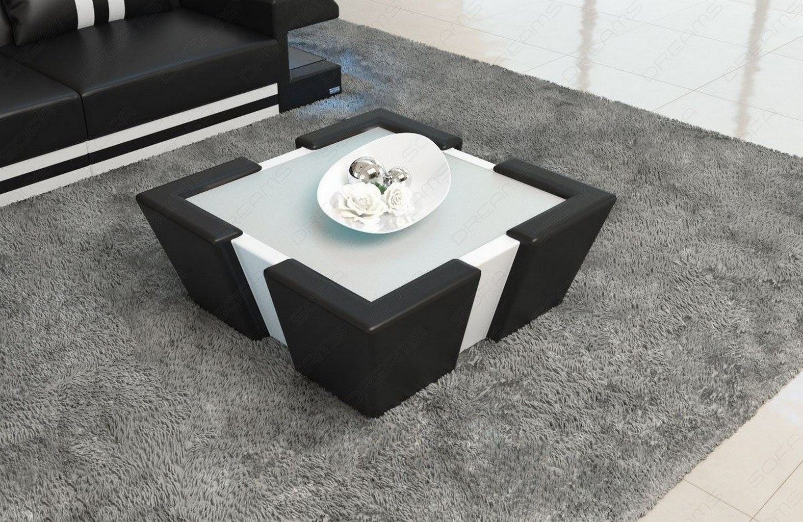 Sofa Dreams Couchtisch Leder Apollonia Tisch mit Sicherheitsglasplatte 12mm
