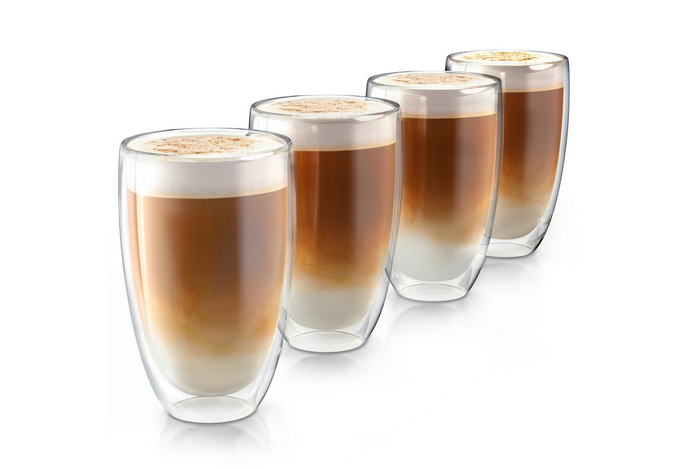 Arendo Gläser-Set doppelwandige Thermogläser, 450 ml Kaffeetasse, Trinkglas ohne Henkel, 4-tlg., Glas, für Latte Macchiato, Cappuccino, Tee, hitzebeständig spülmaschinenfest