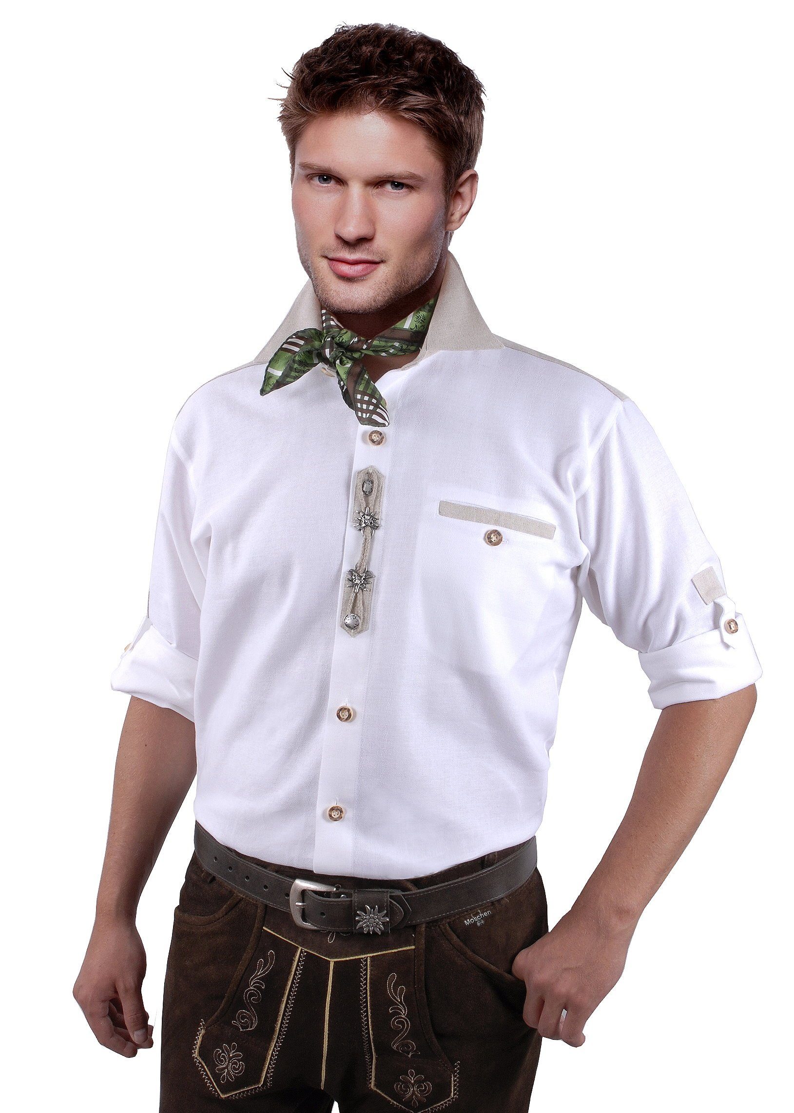 Moschen-Bayern Trachtenhemd »Trachtenhemd Herren Wiesn-Hemd zur Lederhose  mit Edelweiß - Herrenhemd Langarm + Kurzarm Weiß-Beige« Comfort Fit online  kaufen | OTTO
