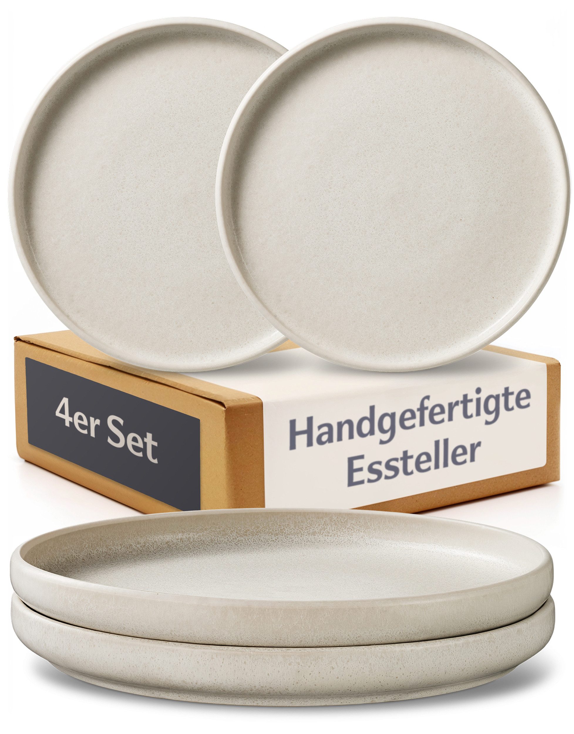 Cosumy Speiseteller Speiseteller Set aus Steingut Ø26 cm – Handgefertigte Essteller, (4 St), Reaktive Glasur, Handgefertigt, Jedes Stück ein Unikat