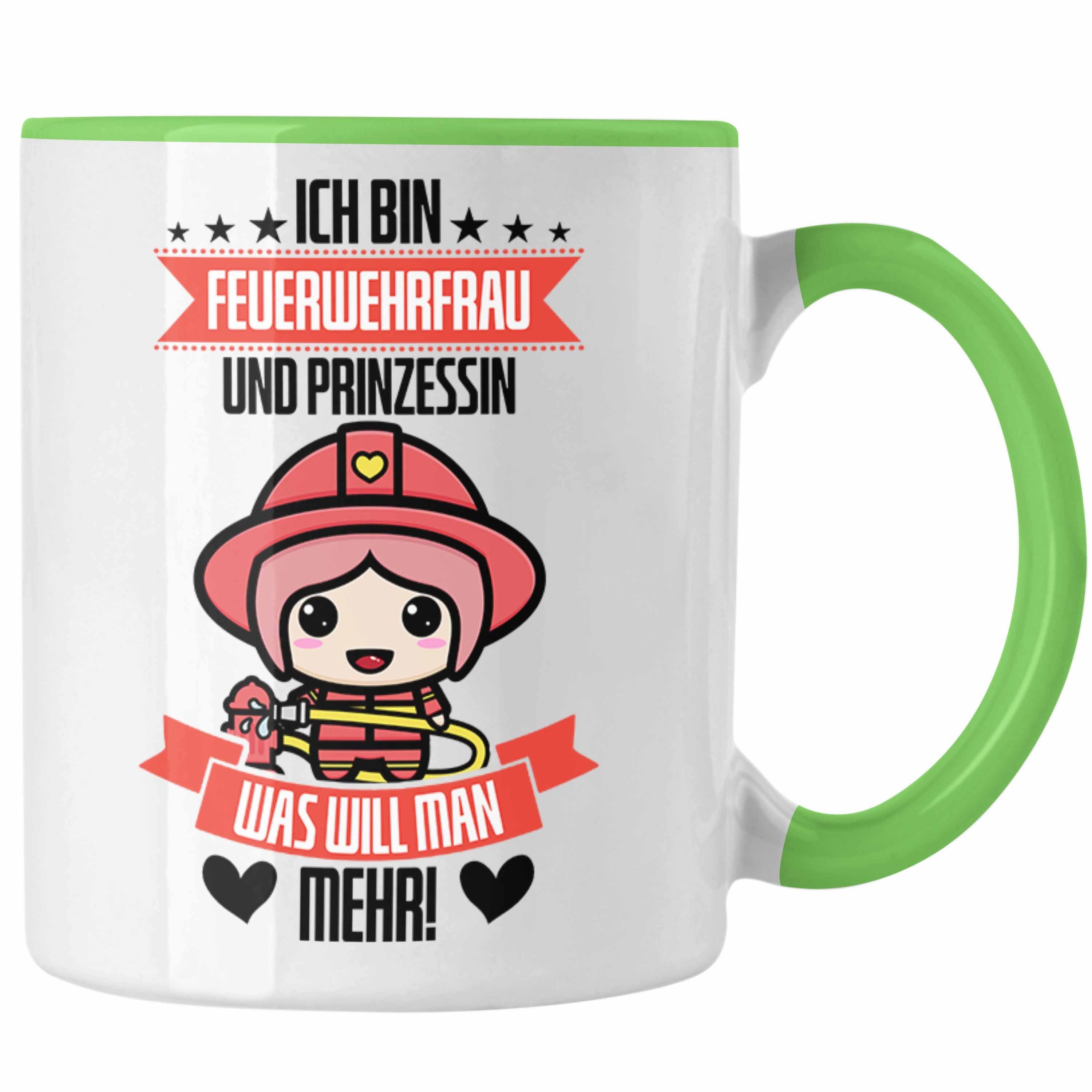 Trendation Tasse Lustige Feuerwehrfrau Tasse Geschenk für Frauen in der Feuerwehr Prinz Grün