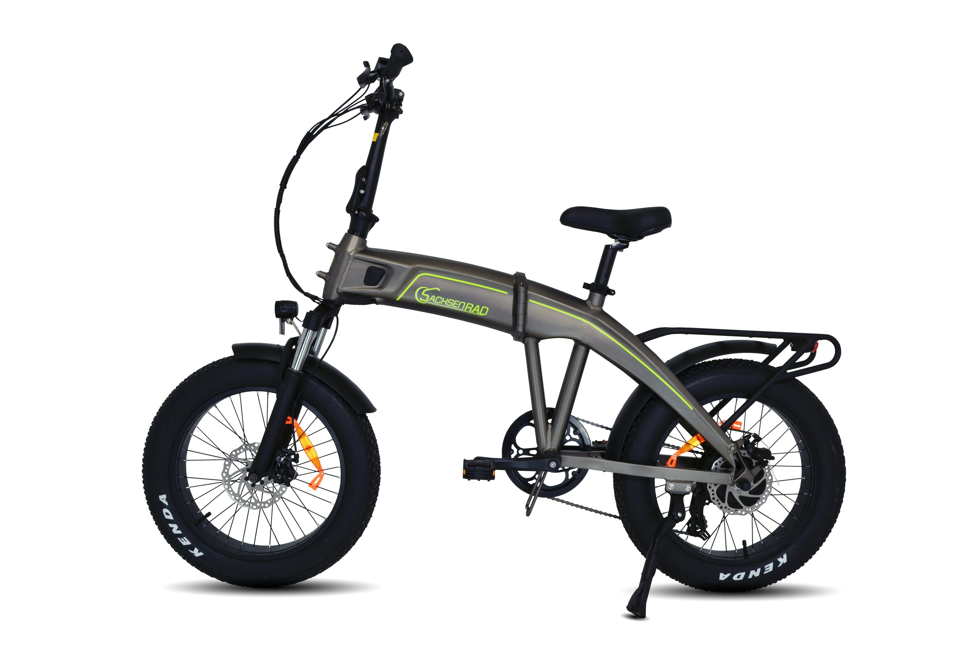 SachsenRad E-Bike Faltbike,Fatbike F6 Safari E-Bike E-Faltbike 20Zoll LCD Steuerdisplay 80km Reichweite, 7 Gang Shiamo, Kettenschaltung, Heckmotor, (1 Stück), starker Geländemotor, interne Kabelführung