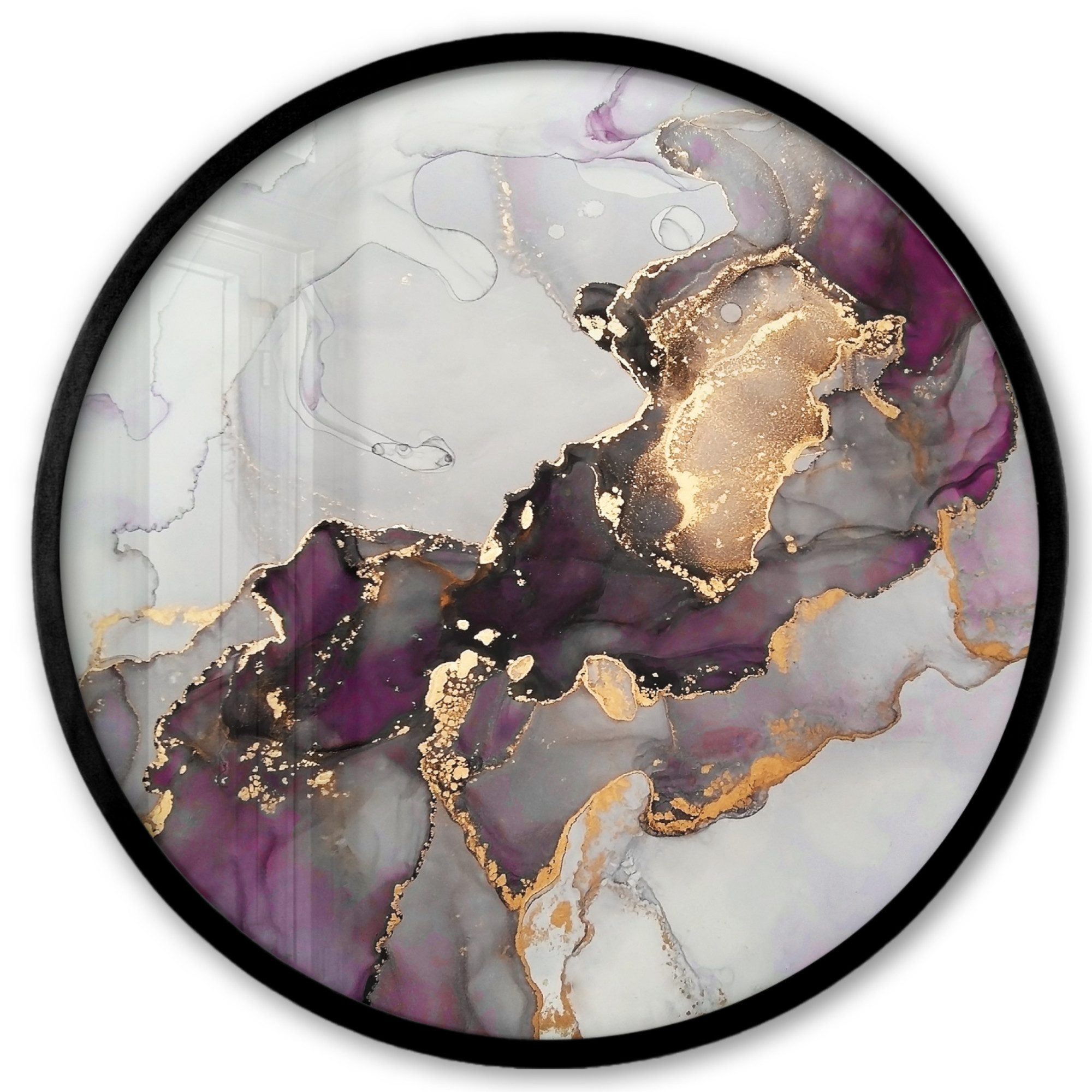 MuchoWow Poster Rund - Marmor - Abstrakt - Gold - Lila, (1 St), Runde Wandbilder, Deko für Wohnzimmer und Schlafzimmer, 40x40 cm