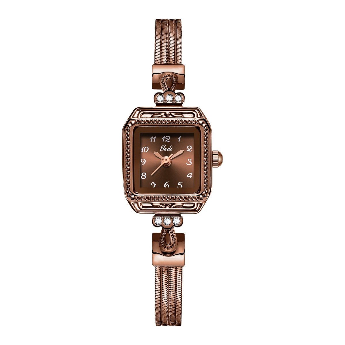aus selected Damen-Uhr mit Braun carefully Quarzuhr im Kupferimitat Vintage-Stil Schlangenarmband