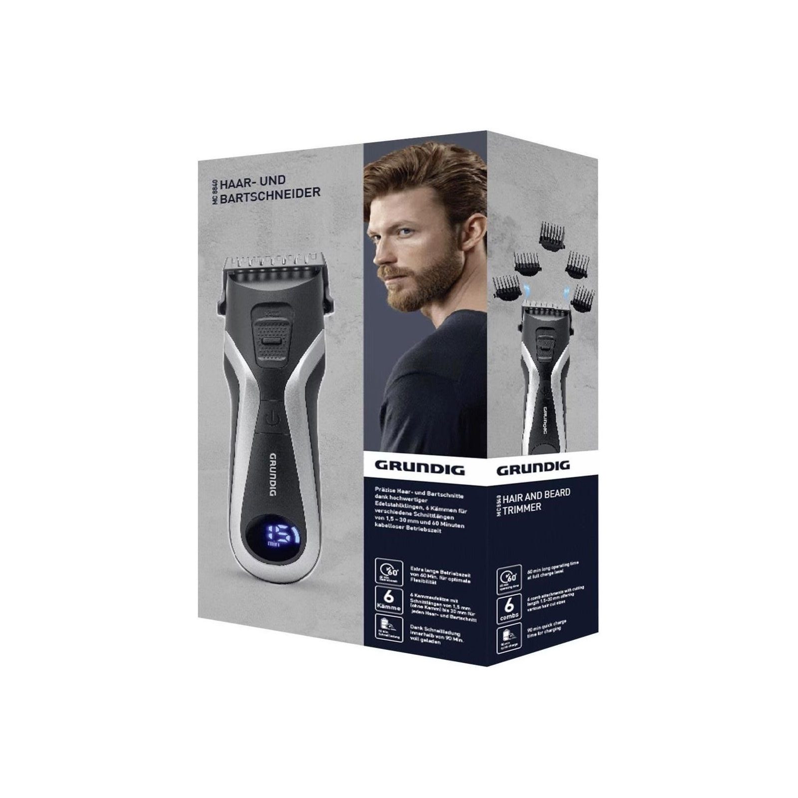 Grundig Haarschneider MC 8840, 90 Minuten Schnellladung, LED-Display, Kraftvoller und leiser Motor schwarz