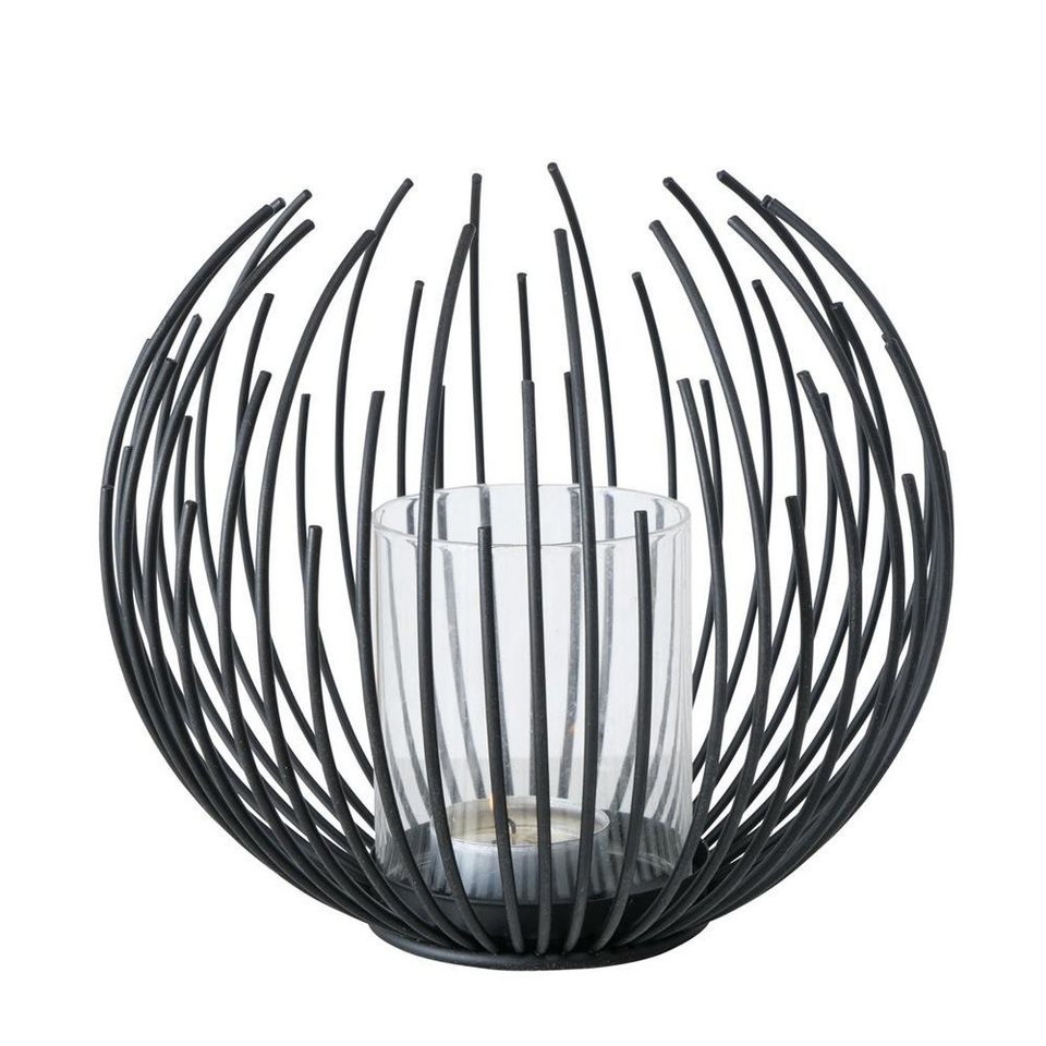 BOLTZE Windlicht Cylon, Schwarz, 16 cm, aus Metall, Kerzenhalter,  Skandinavisches Design, Windlicht aus Glas und Metall
