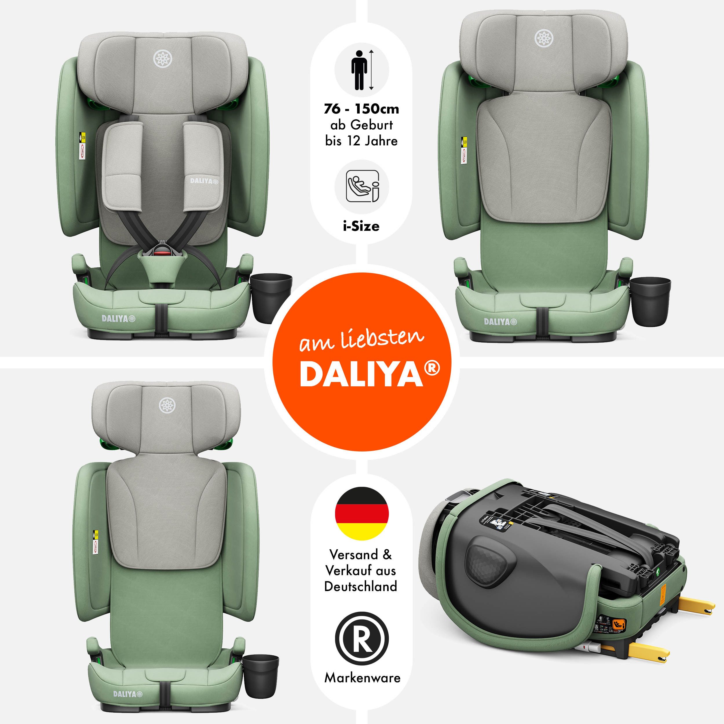 Daliya® Autokindersitz JOYMAX i-Size Auto-Kindersitz, ISOFIX, für Kinder 76-150 cm, 9-36 kg, ab: 1,5 Jahren, bis: 10 Jahre, ab: 76 cm, bis: 150 cm, (3-tlg), ISOFIX, Top Tether, faltbar, verstellbare Kopfstütze und Rückenlehne