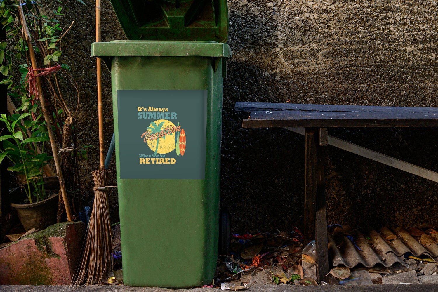 Palme Wandsticker - Abfalbehälter Container, - Vintage Sticker, Mülltonne, Surfbrett St), (1 Mülleimer-aufkleber, MuchoWow
