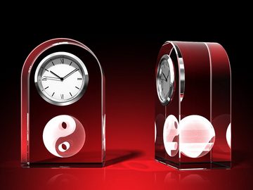 GLASFOTO.COM Tischuhr Yin-Yang 3D-Kugel - Uhr, Glas rund