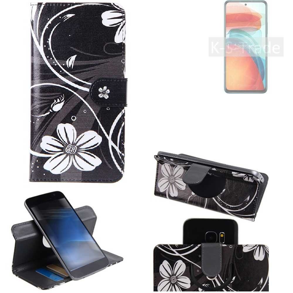 K-S-Trade Handyhülle für Xiaomi Redmi Note 10 Pro China, Schutzhülle Handyhülle Hülle 360° Wallet Case ''Flowers''