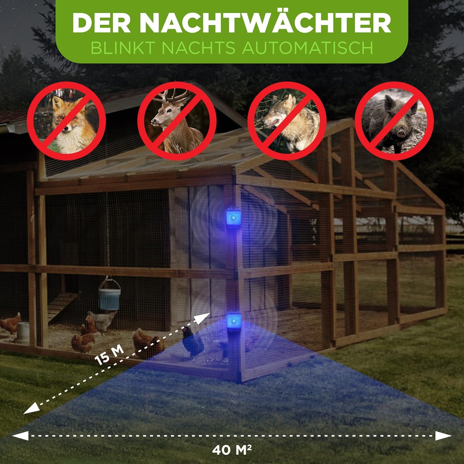 ISOTRONIC Ultraschall-Tierabwehr Isotronic Wildtiervertreiber mit Ultraschallwellen & blauem LED-Licht, 1-tlg.