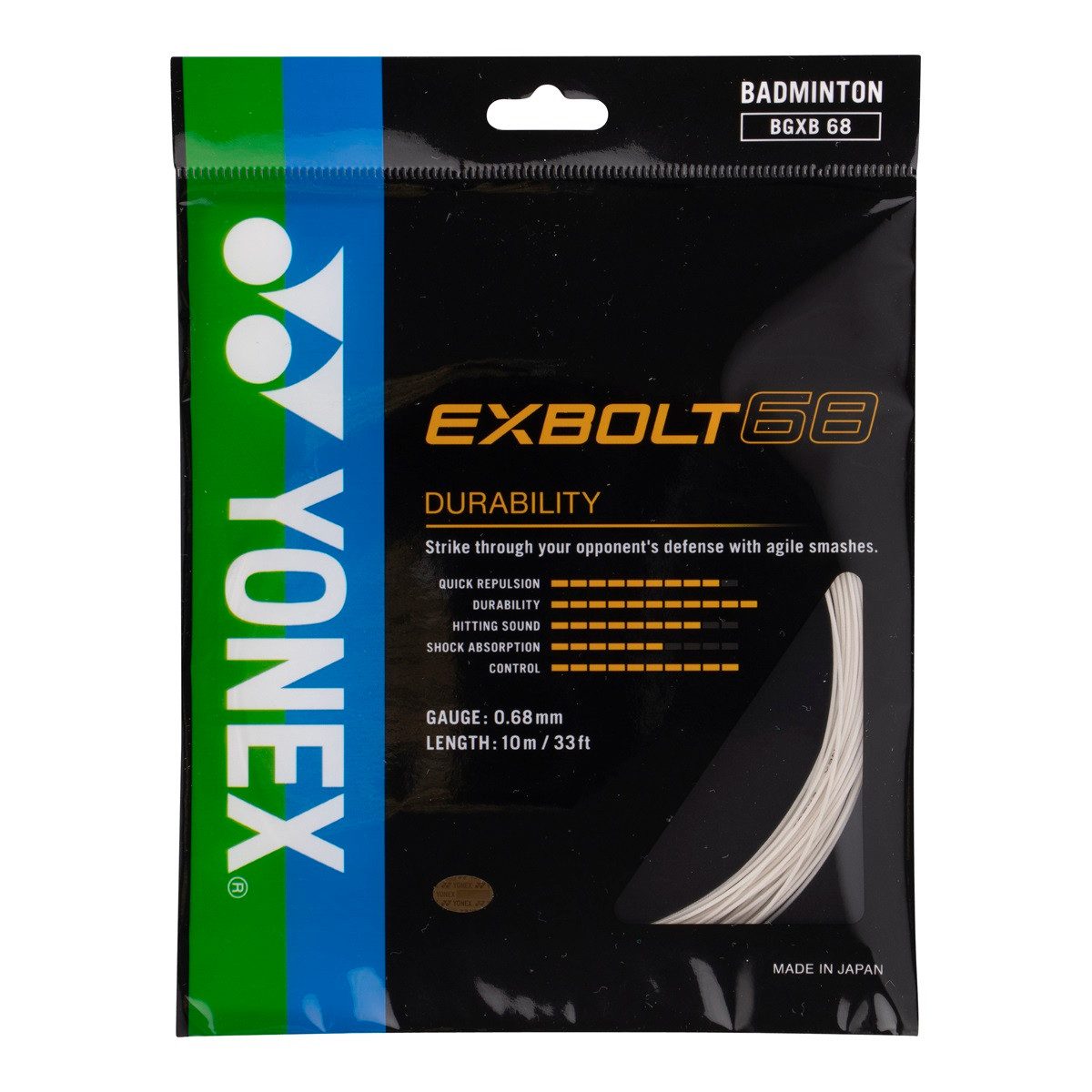 Badmintonsaite Exbolt 68 (Haltbarkeit) weiss 10m Set
