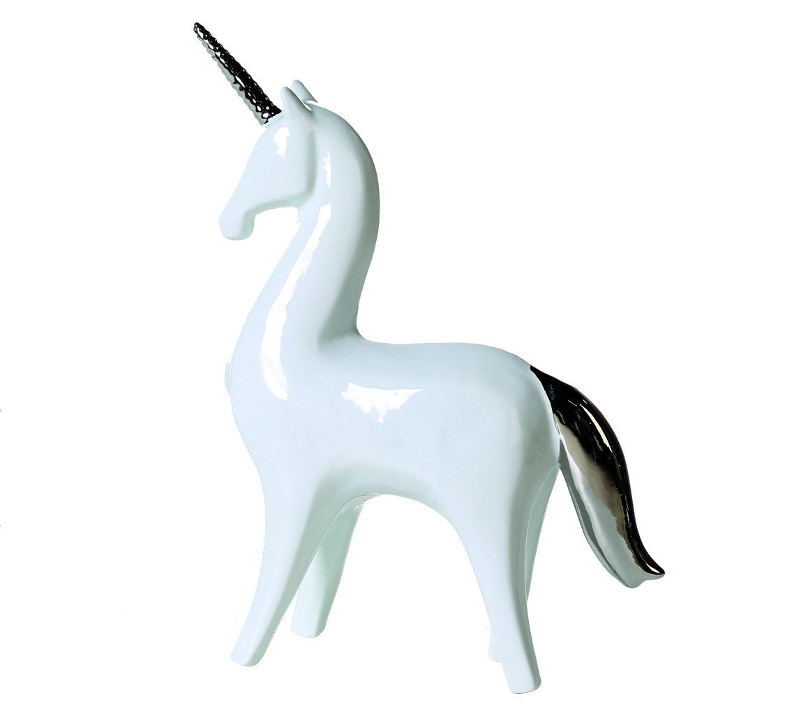 Casablanca by Gilde Dekofigur Einhorn Starlet weiß silber mit silbernem Horn und Schweif 22,5 cm