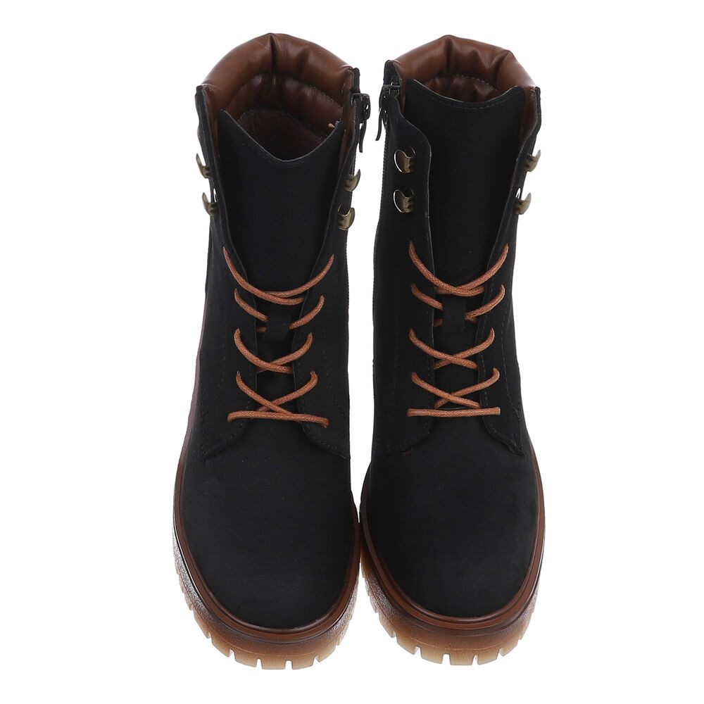 Ital-Design Damen Schnürstiefel mit Blockabsatz und Profilsohle Schnürstiefelette (92422415) Blockabsatz Stiefeletten in Schwarz – Bild 4 von 5