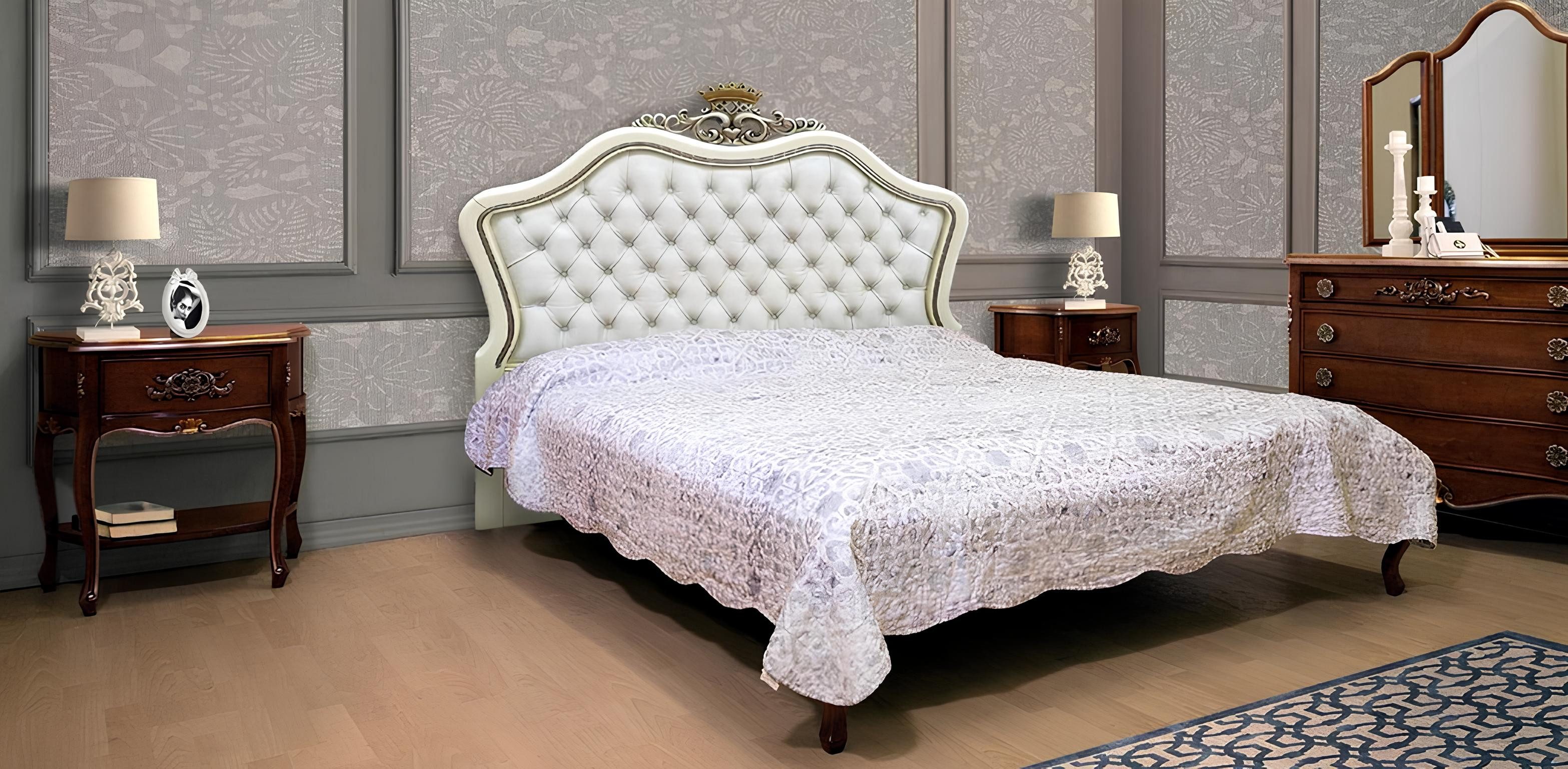 JVmoebel Bett Massives Doppelbett Vaccari in klassisch-weißer Farbgebung (1-tlg), Made in Europa